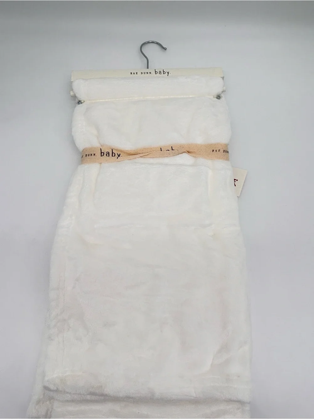 Rae Dunn White Plush Baby Blanket with Rainbow 'Be Kind' Patch
